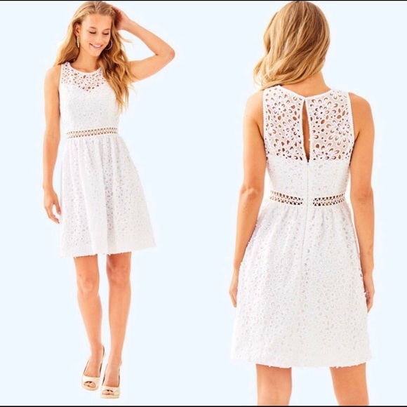 NWT LILLY PULITZER Alivia White Sleeveless Mini Dress Size 0 Eyelet Lace Formal - Picture 4 of 8